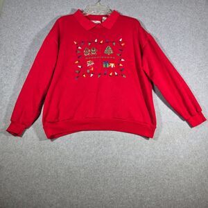 Vintage Active Exchange Ugly Christmas Sweatshirt L Red Collared Gingerbread